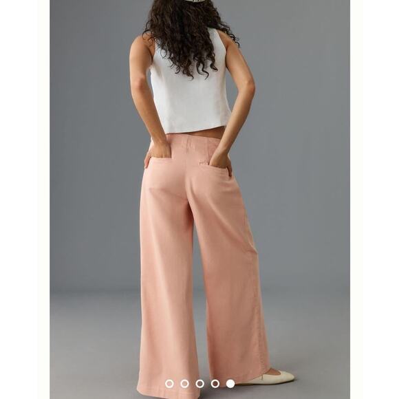 Maeve Pleated Wide Leg Pants Cotton/Tencel Neutral Pink W Sz 33 NWT - Picture 4 of 12